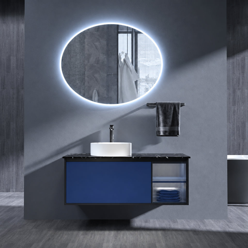 Espejo de baño con luz LED ovalado retroiluminado · Modelo OVAL