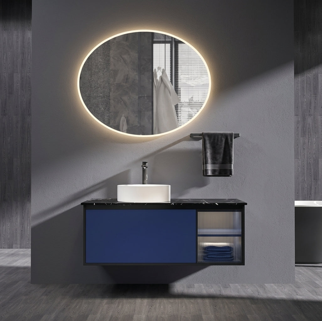 Espejo de baño con luz LED ovalado retroiluminado · Modelo OVAL