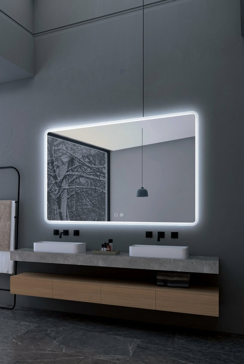Espejo de baño con luz LED rectangular retroiluminado · Modelo PRAGA