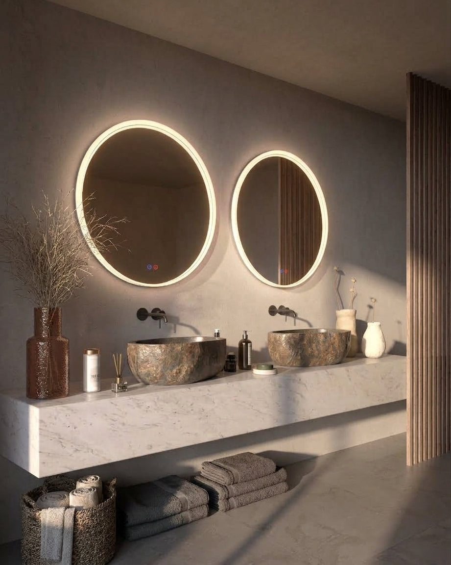 Espejo de baño con luz LED en marco iluminado · Modelo BOLONIA
