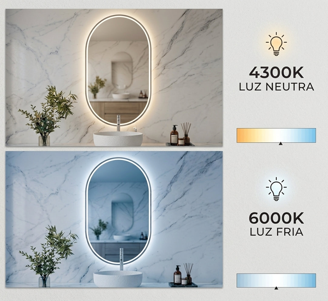Espejo de baño ovalado con luz LED retroiluminado entrega 24-72h · Modelo Diana EXPRESS