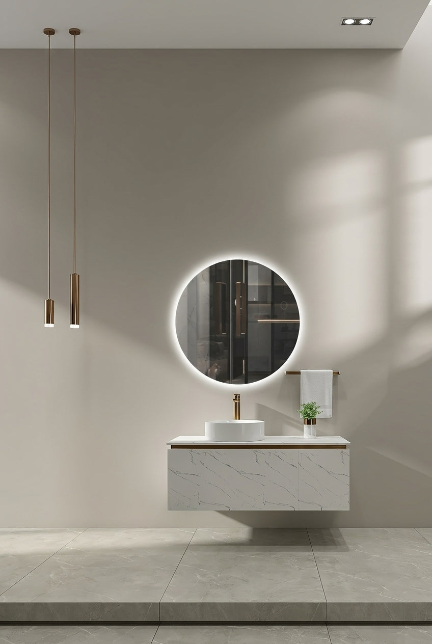 Espejo de baño con luz LED redondo retroiluminado · Modelo OPORTO