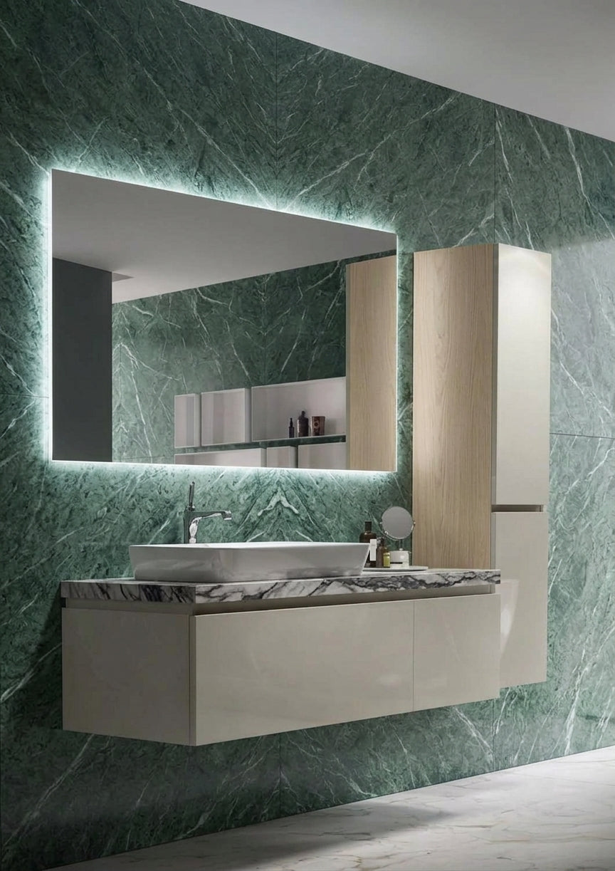 Espejo de baño con luz LED rectangular retroiluminado · Modelo SUECIA