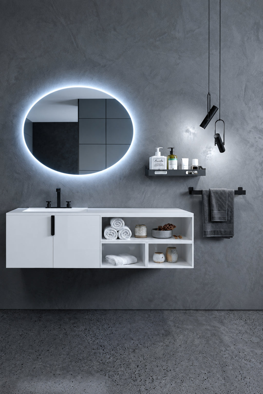 Espejo de baño con luz LED ovalado retroiluminado · Modelo OVAL