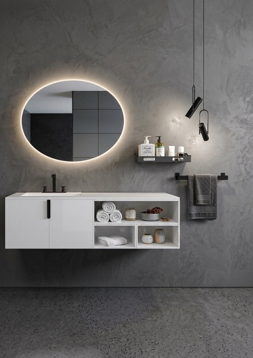 Espejo de baño con luz LED ovalado retroiluminado · Modelo OVAL