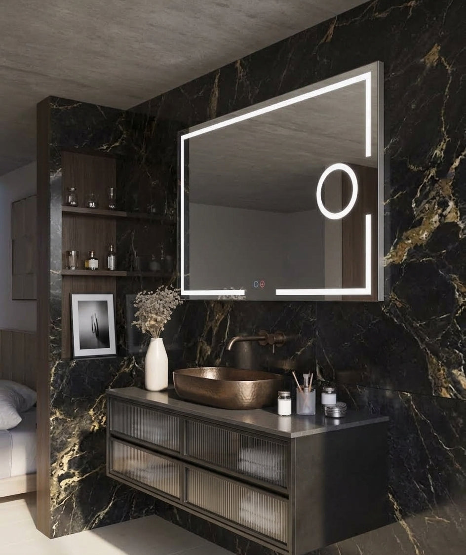 Espejo de baño con luz LED frontal rectangular · Modelo MALTA