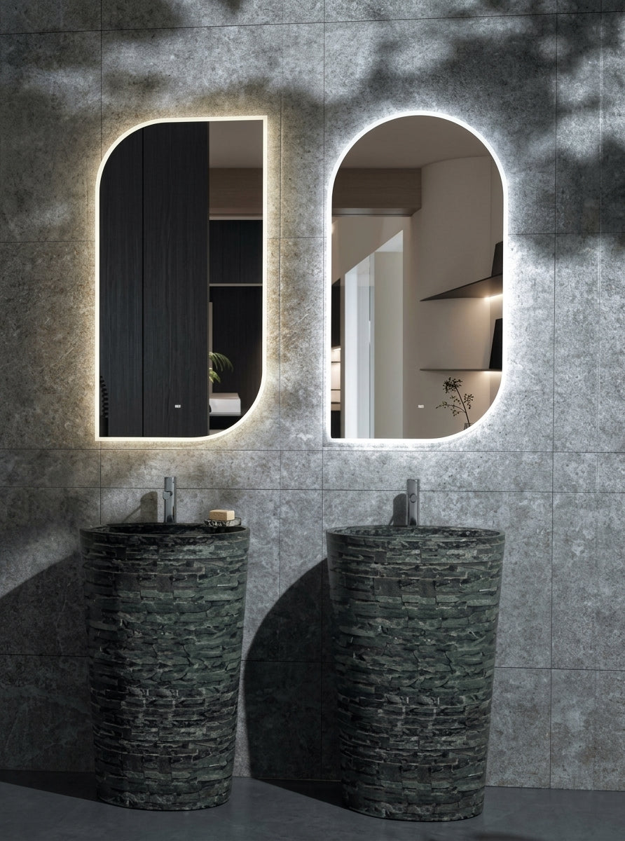 Espejo de baño con luz LED irregular retroiluminado · Modelo CARDIFF