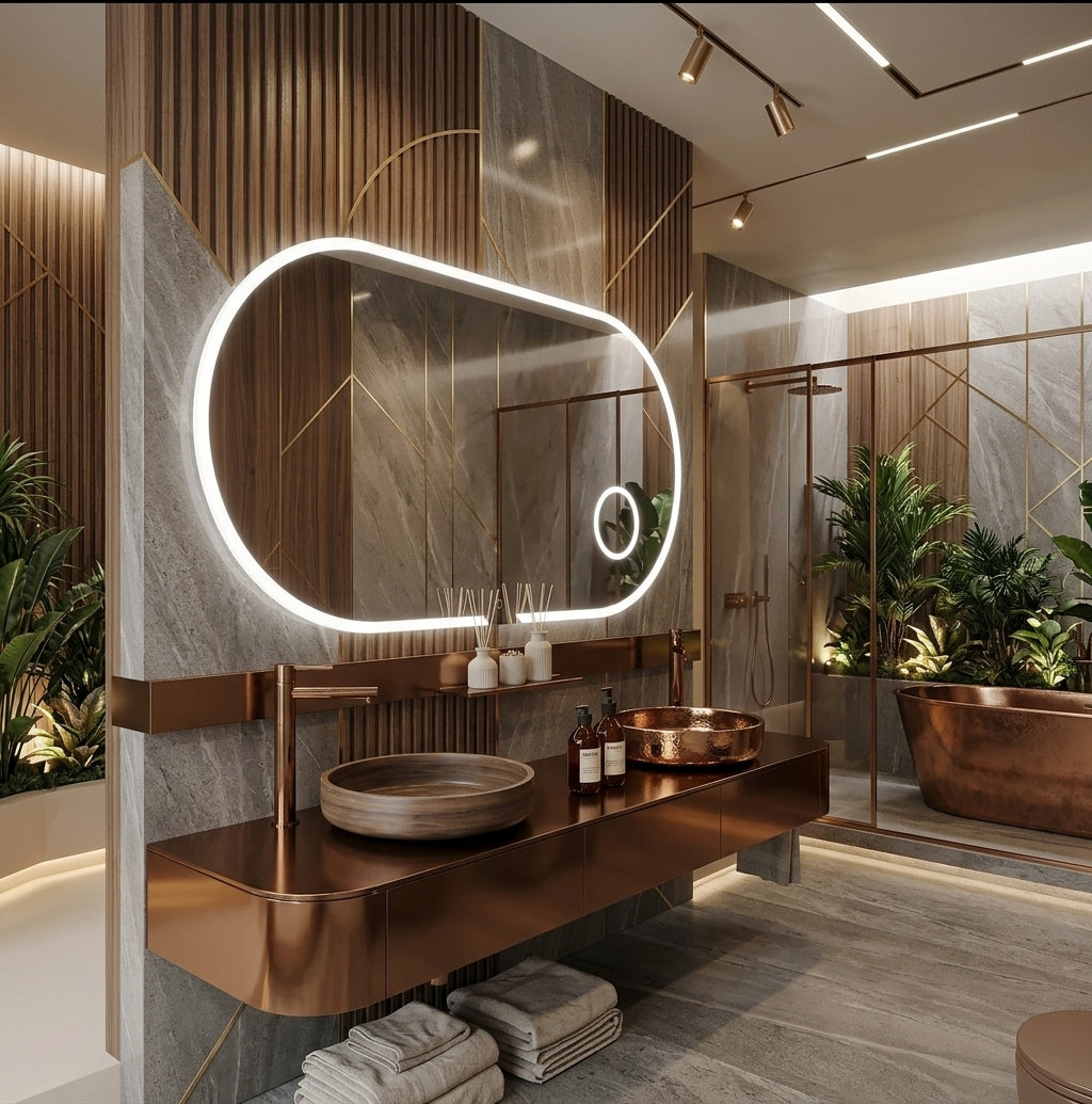 Espejo de baño con luz LED ovalado con luz en marco iluminado · Modelo INDIANA