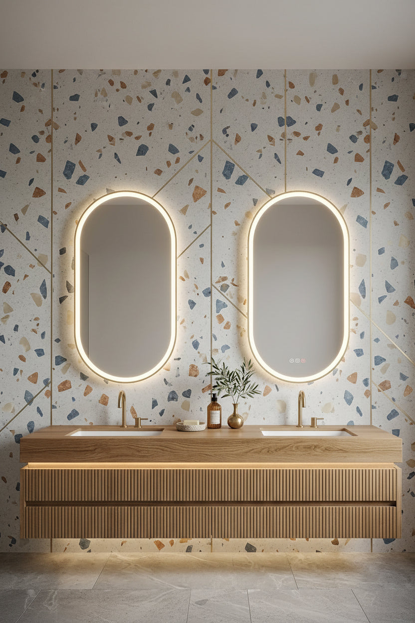 Espejo de baño con luz LED ovalado · Modelo RIO (Marco Negro)