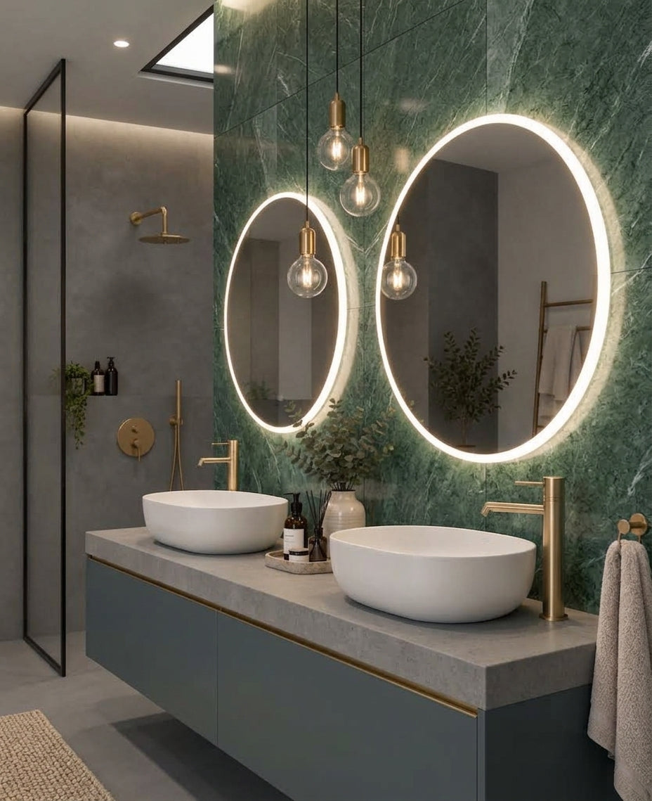 Espejo de baño con luz LED redondo retroiluminado · Modelo BÉLGICA
