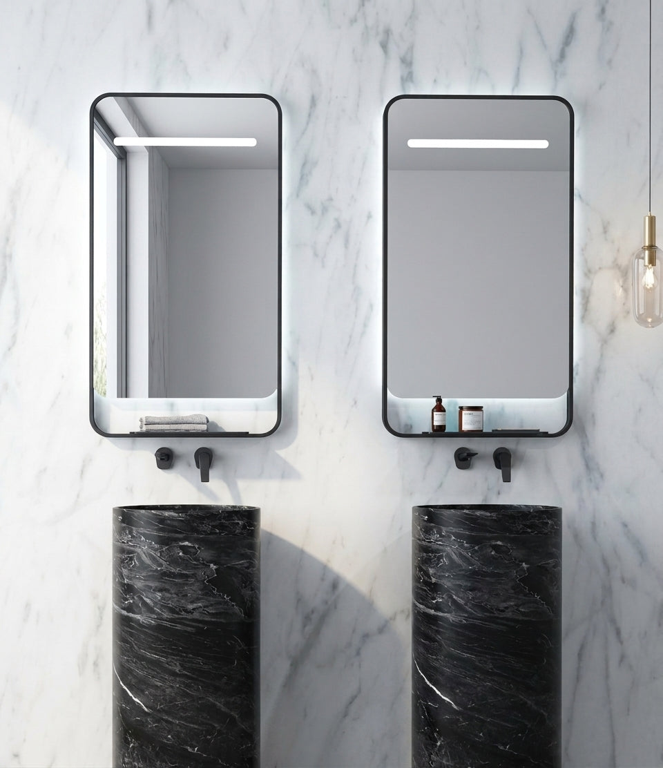 Espejo de baño rectangular con luz LED frontal y retroiluminada, modelo CONCEPT