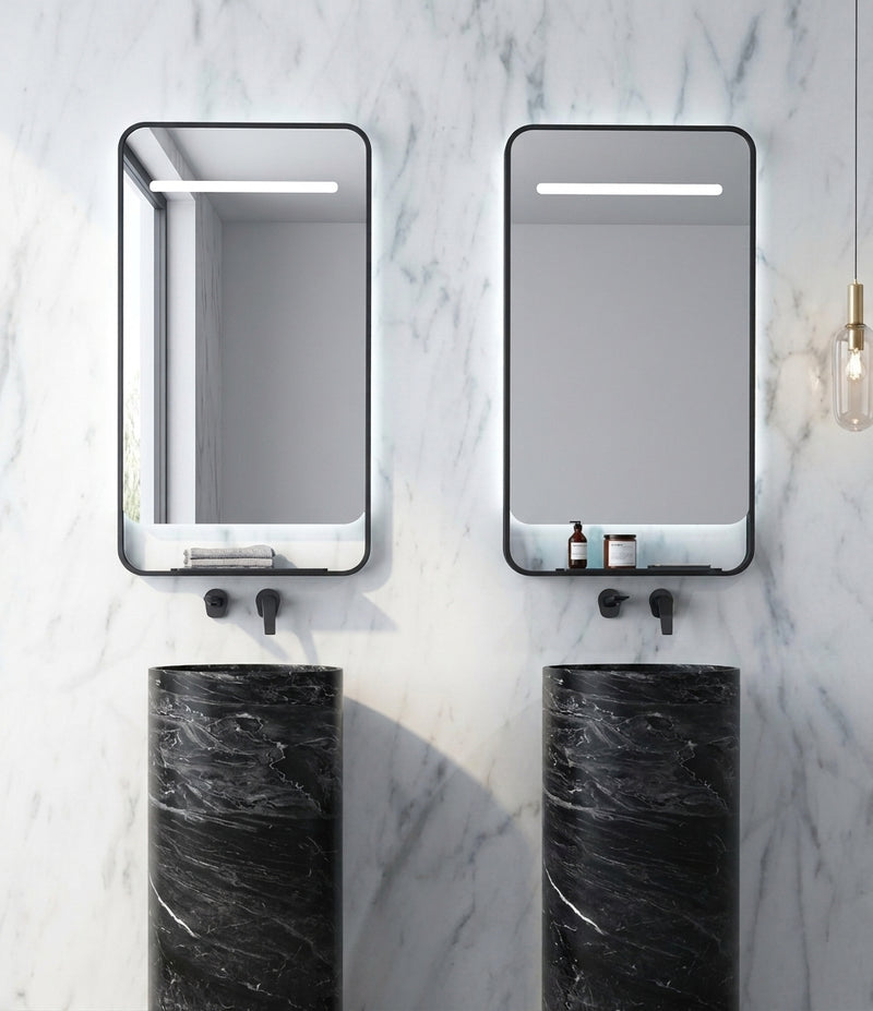 Espejo de baño con luz LED rectangular, con luz frontal y ambiental · Modelo CONCEPT