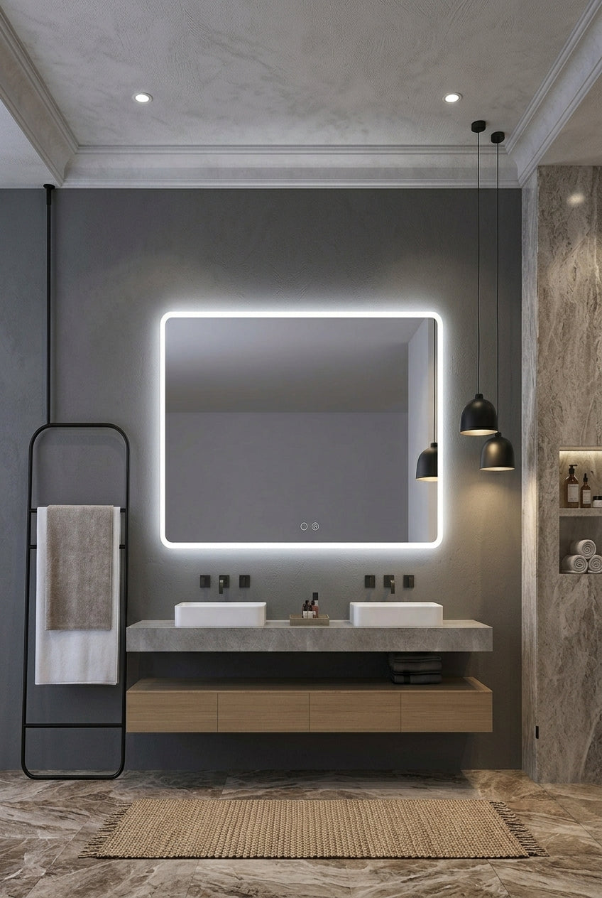 Espejo de baño con luz LED rectangular retroiluminado · Modelo PRAGA