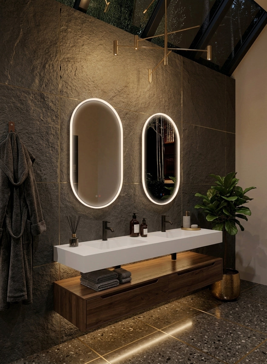 Espejo de baño con luz LED en marco iluminado · Modelo BARI