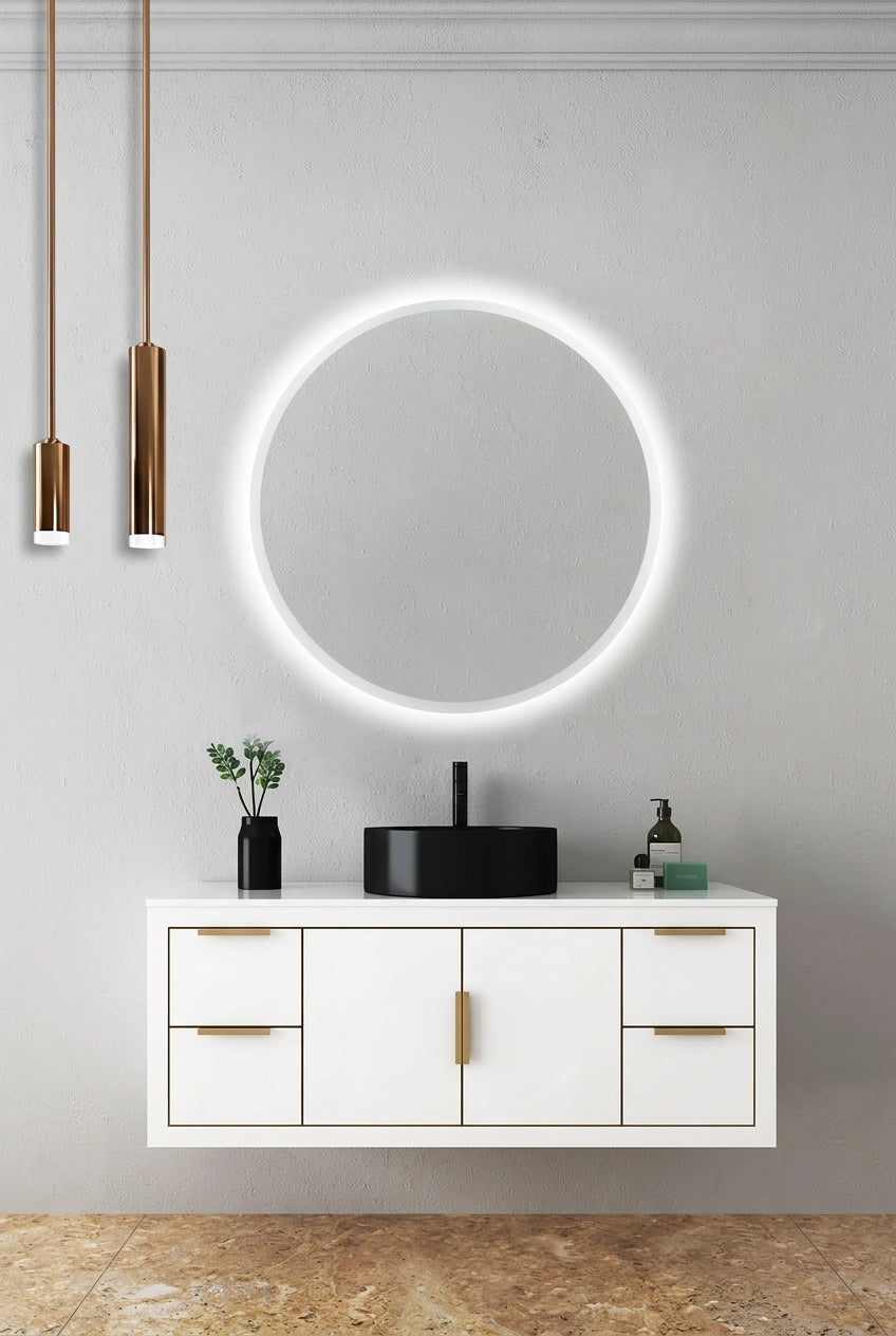 Espejo de baño con luz LED redondo retroiluminado · Modelo BÉLGICA