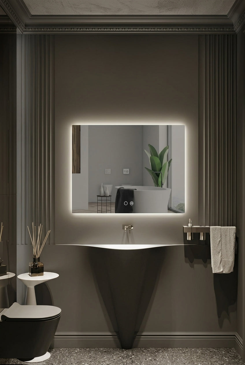 Espejo de baño con luz LED rectangular retroiluminado · Modelo ITALIA