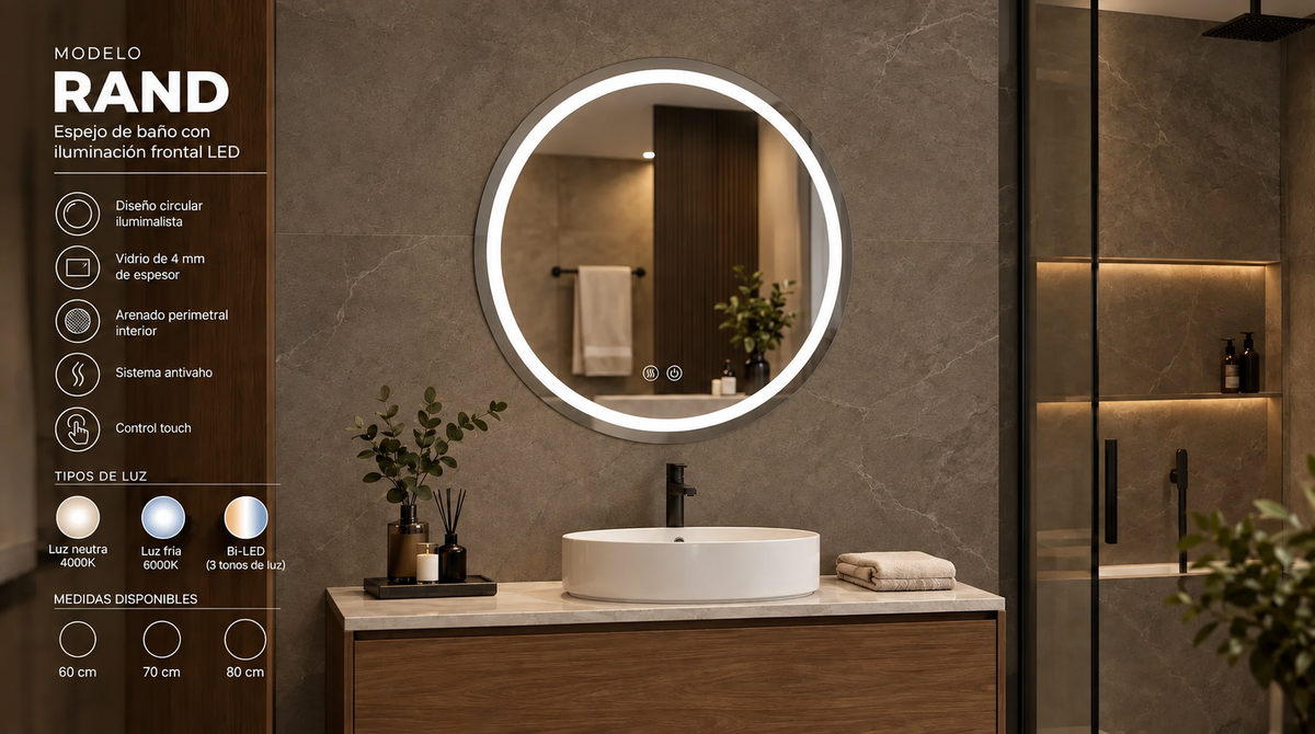 Espejo de Baño con Luz LED Redondo · Rand EXPRESS · Entrega 24-72h