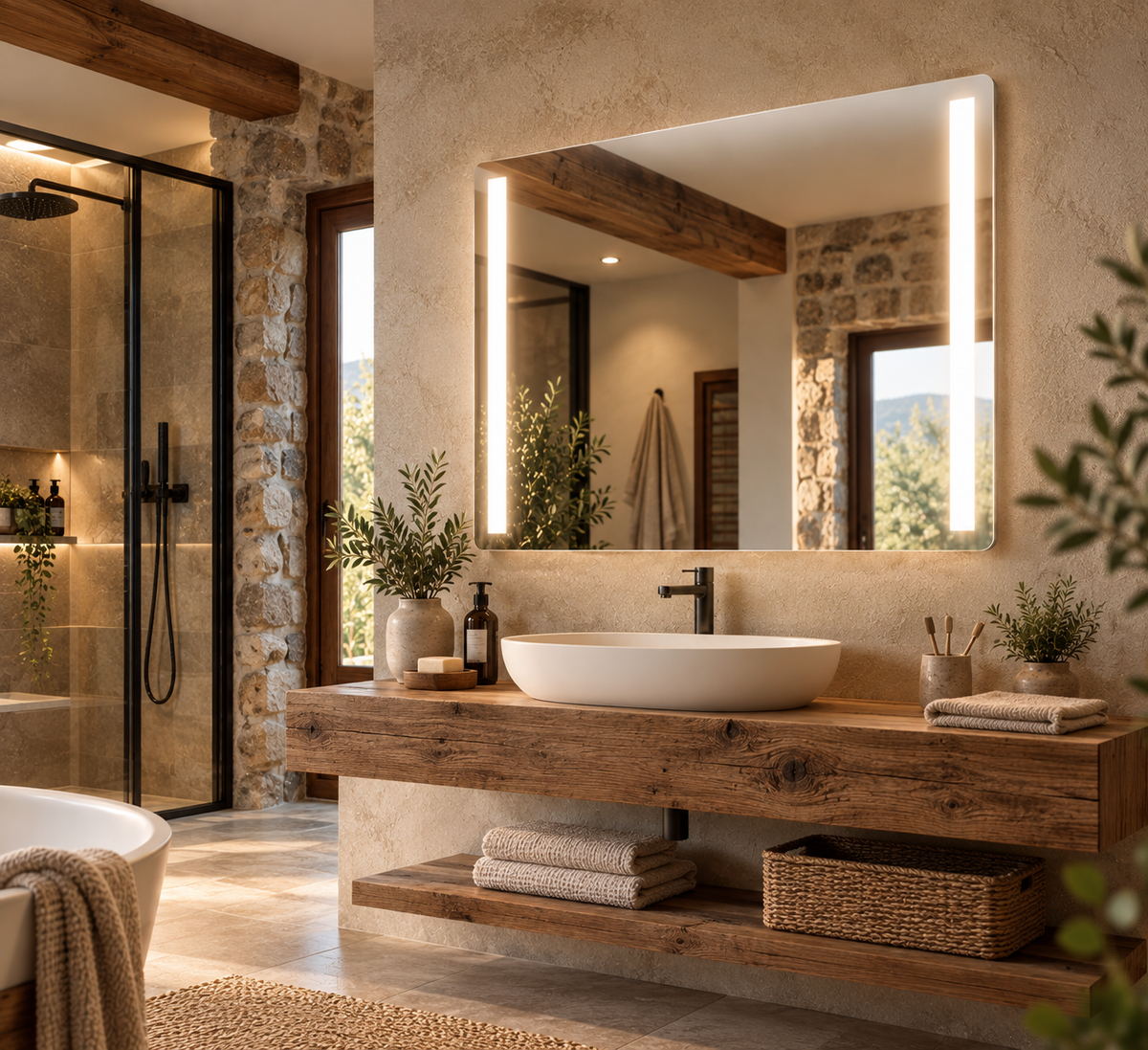 Espejo de baño con luz LED frontal rectangular a medida · Modelo ACER