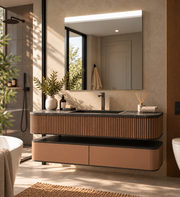Espejo de baño con luz LED frontal rectangular a medida · Modelo AURALIS