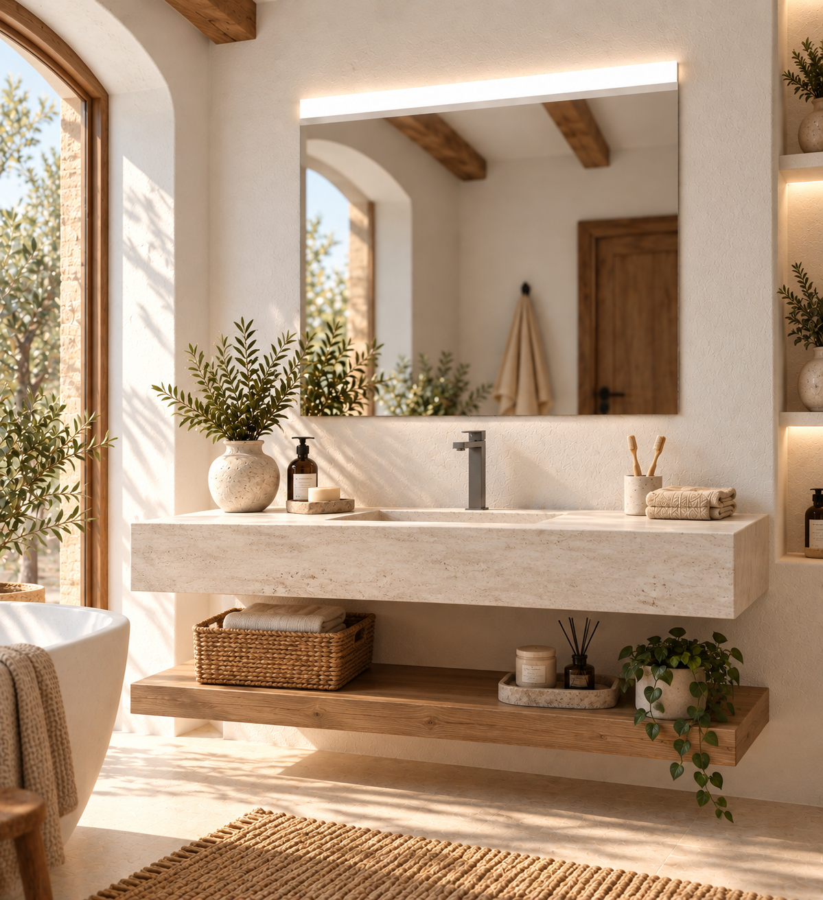Espejo de baño con luz LED frontal rectangular a medida · Modelo AURALIS