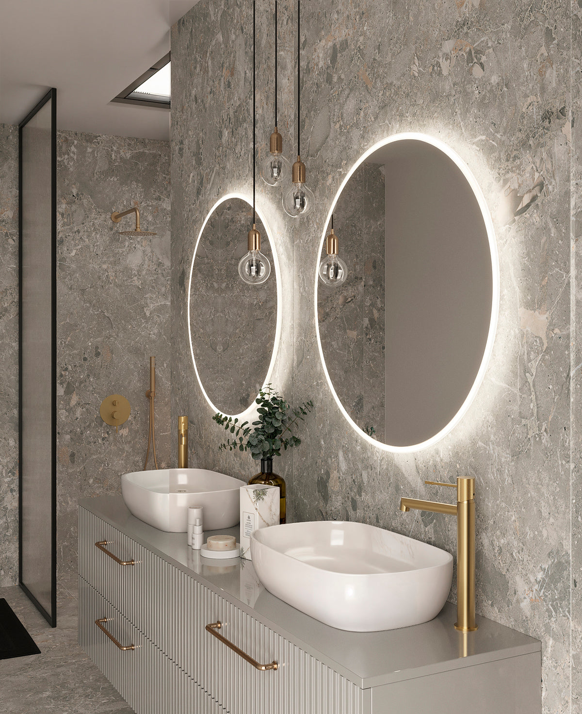 Espejo de baño con luz LED redondo retroiluminado · Modelo BÉLGICA