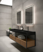 Espejo de baño con luz LED rectangular, con luz frontal y ambiental · Modelo GRECIA