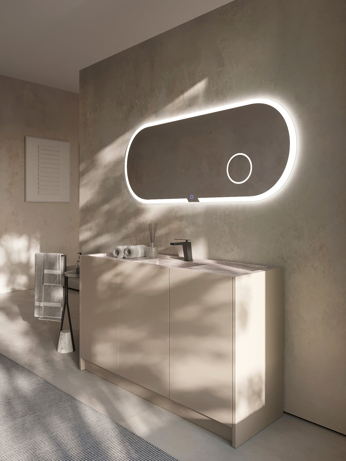 Espejo de baño con luz LED ovalado con luz en marco iluminado · Modelo INDIANA