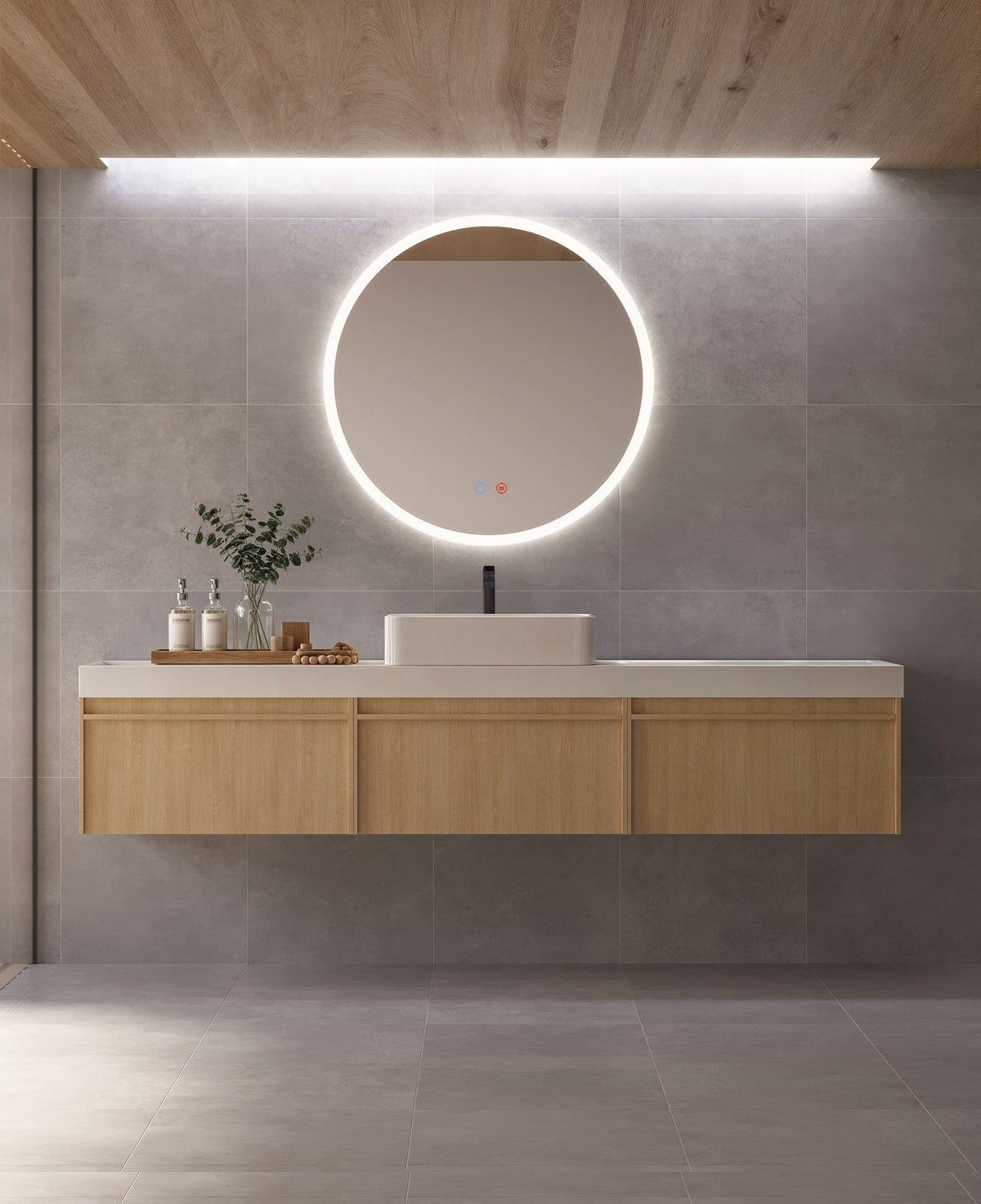 Espejo de baño con luz LED redondo retroiluminado · Modelo LONDRES