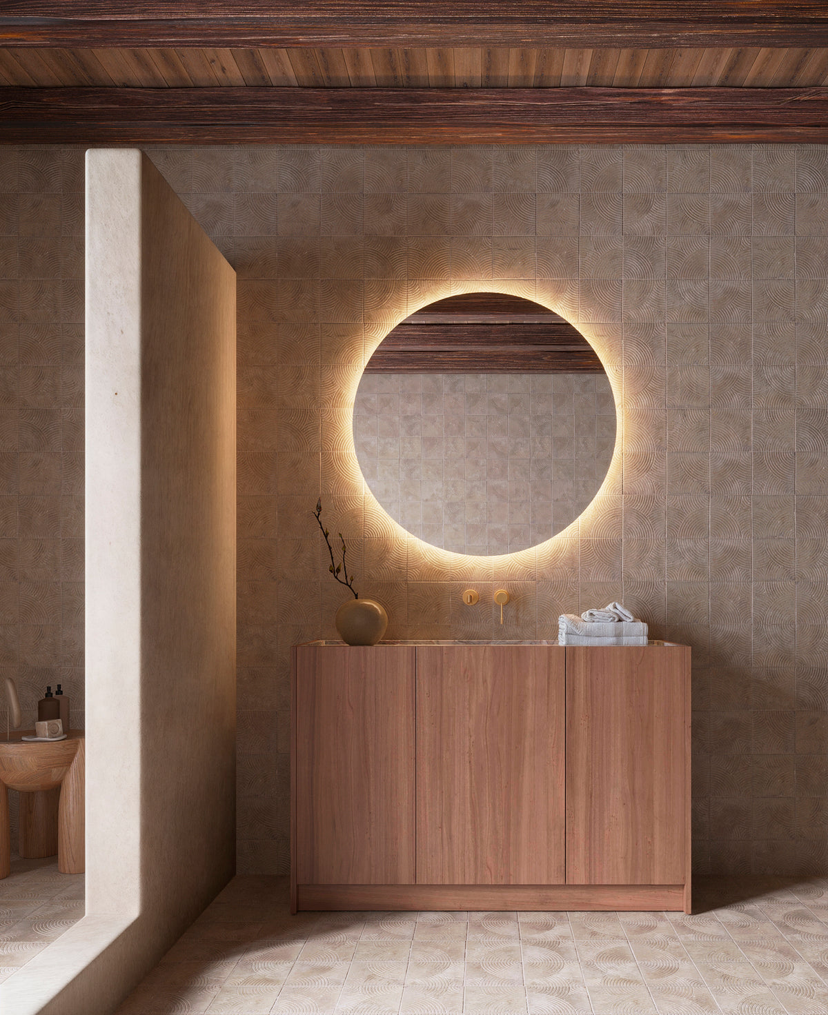 Espejo de baño con luz LED redondo retroiluminado · Modelo OPORTO