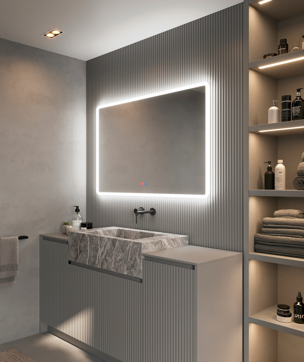Espejo de baño con luz LED rectangular retroiluminado · Modelo PRAGA