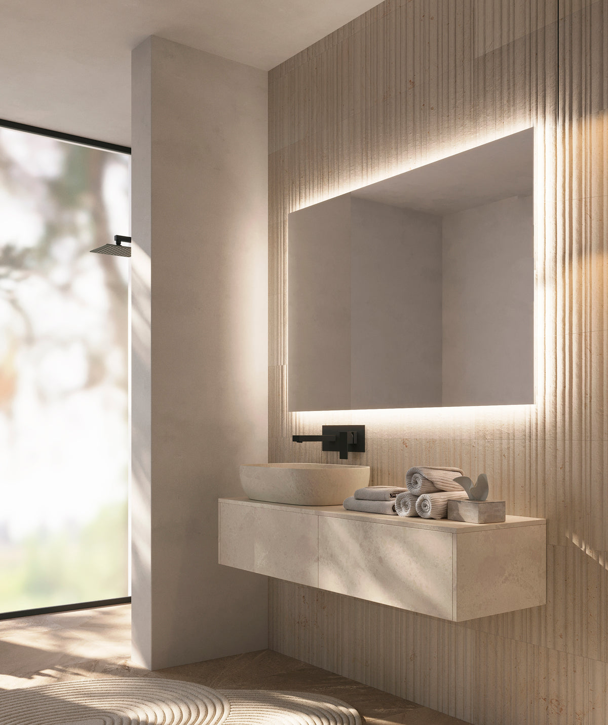 Espejo de baño con luz LED rectangular retroiluminado · Modelo SUECIA