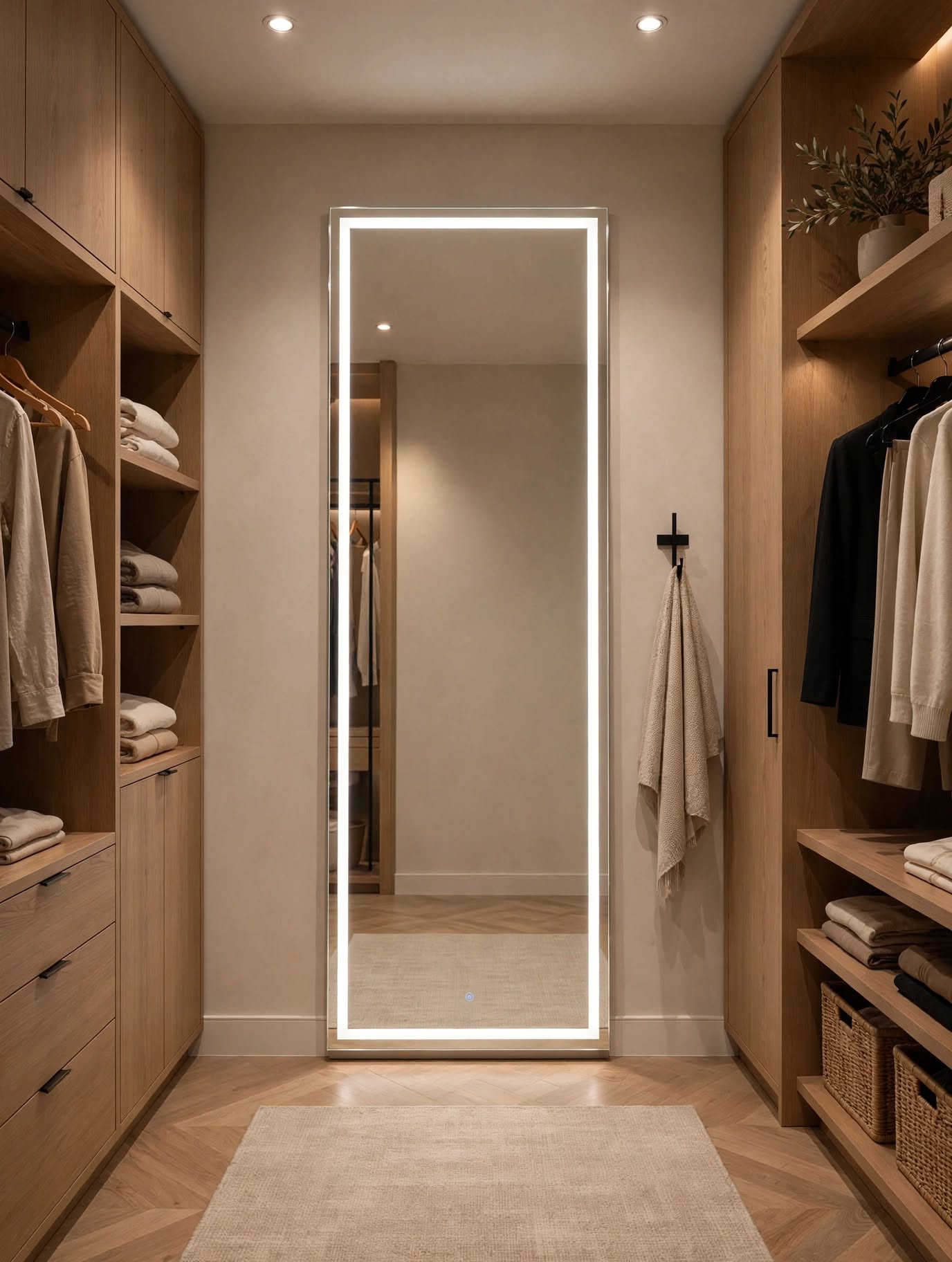 Espejo de baño y vestidor con luz LED frontal rectangular a medida · Modelo CEDRUS