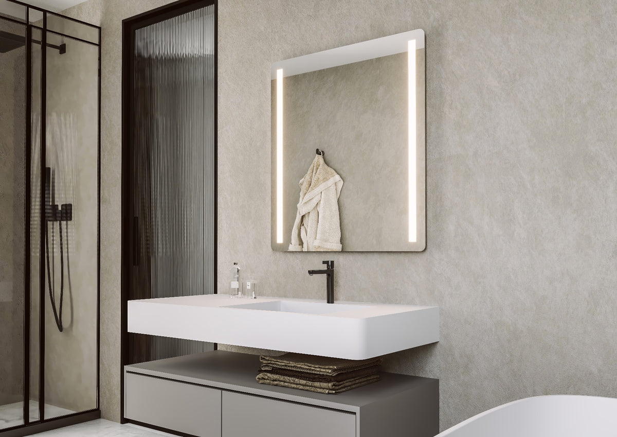 Espejo de baño con luz LED frontal rectangular a medida · Modelo ACER