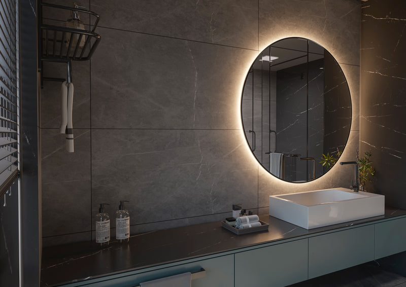 Espejo de baño con luz LED redondo a medida retroiluminado · Modelo MAMBA