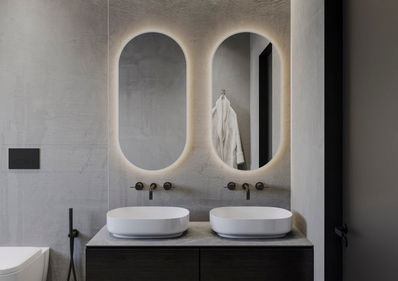 Espejo de baño con luz LED ovalado, con luz frontal y ambiental · Modelo Diana EXPRESS