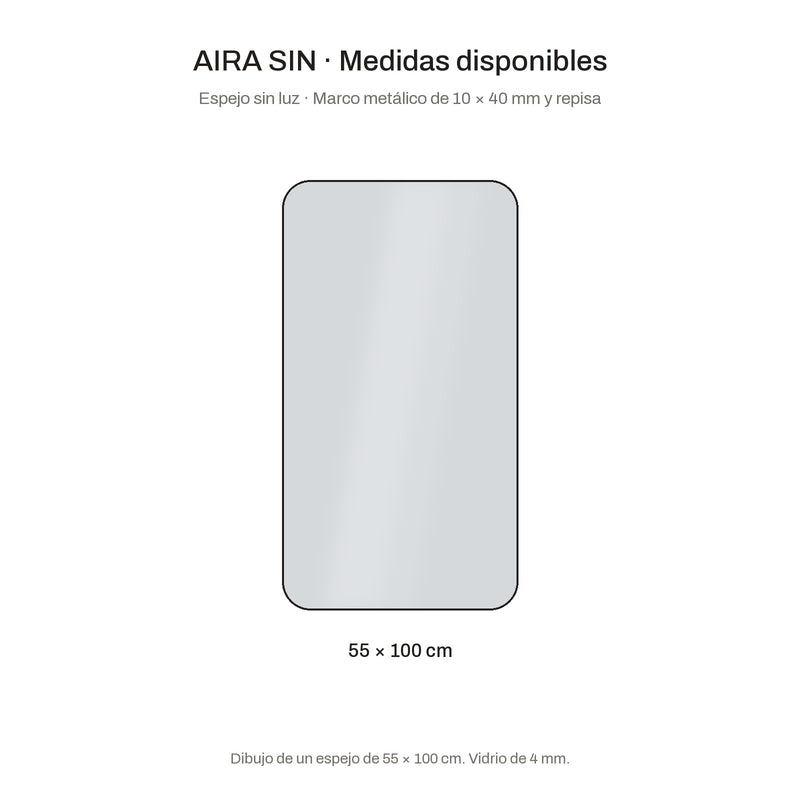 Espejo de baño rectangular sin luz · Modelo AIRA SIN