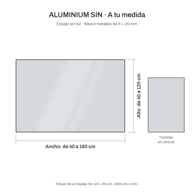 Espejo de baño rectangular sin luz a medida · Modelo ALUMINIUM SIN