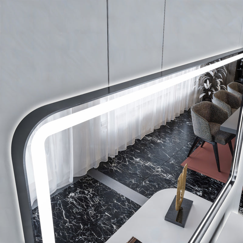 Espejo de baño con luz LED rectangular, con luz frontal y ambiental · Modelo ARIAS