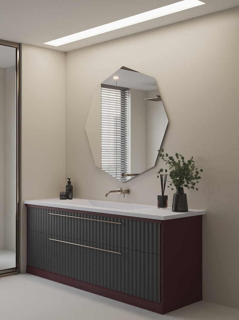 Espejo de baño con luz LED de forma orgánica a medida, retroiluminado · Modelo AYIRA