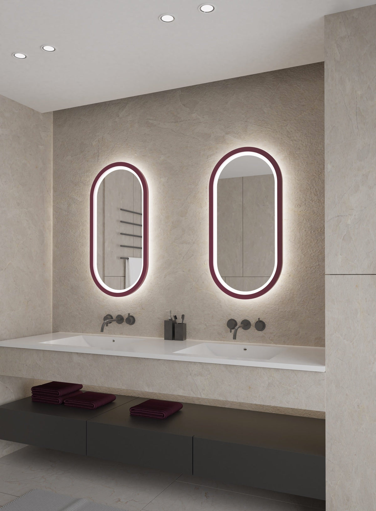 Espejo de baño con luz LED ovalado, con luz frontal y ambiental · Modelo DALIKA [config]