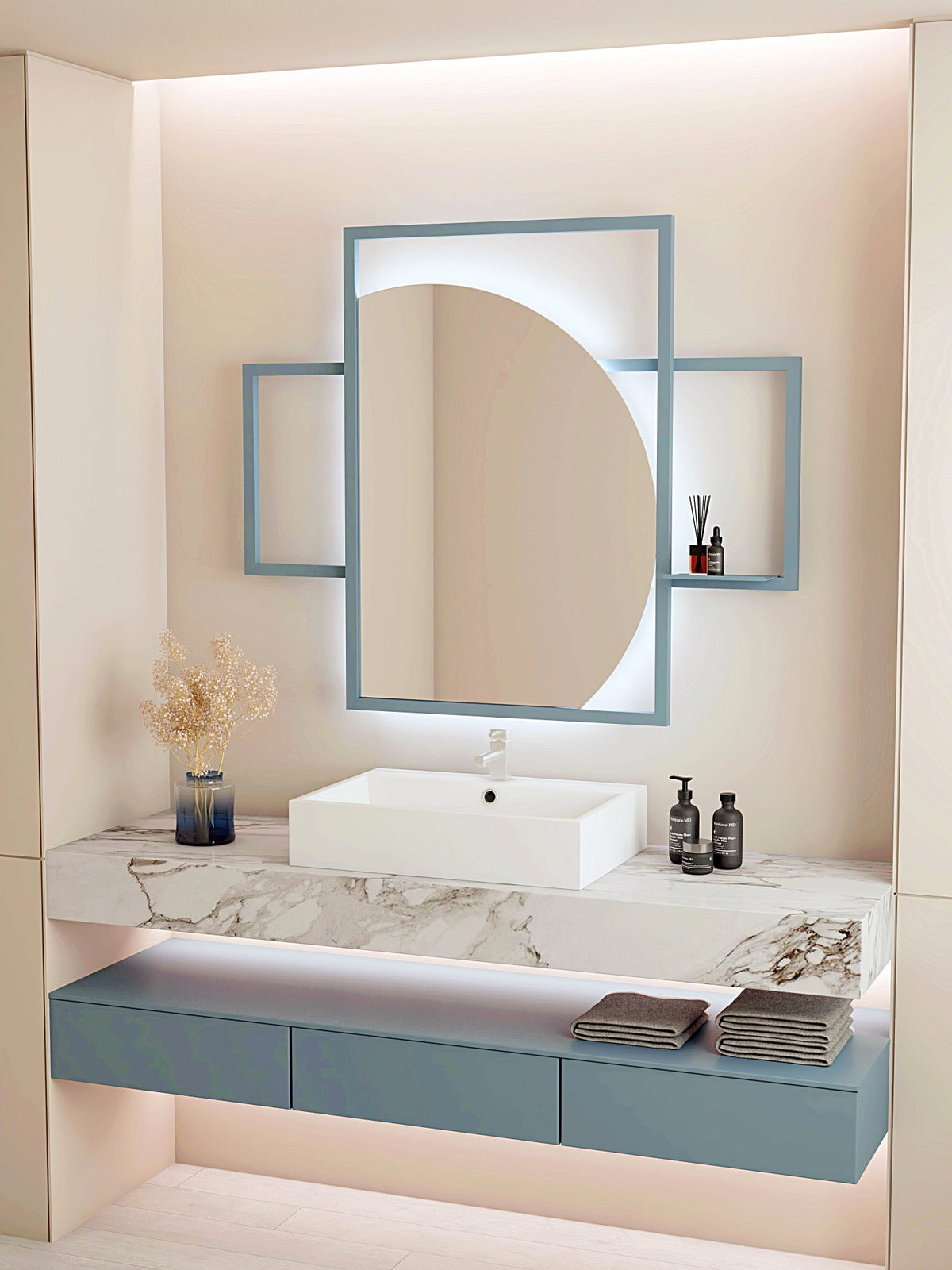 Espejo de baño con luz LED rectangular, retroiluminado · Modelo ECOVER [config]