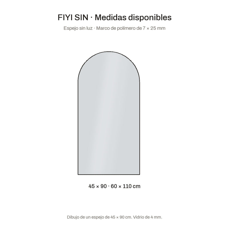 Espejo de baño en arco sin luz · Modelo FIYI SIN