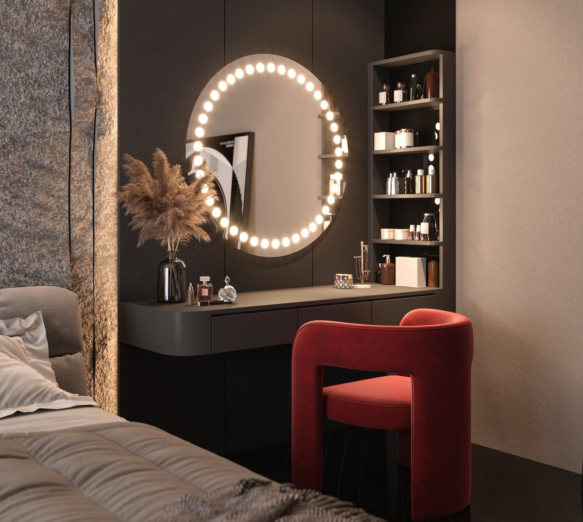 Espejo de baño con luz LED redondo, con luz frontal · Modelo INERIS [config]