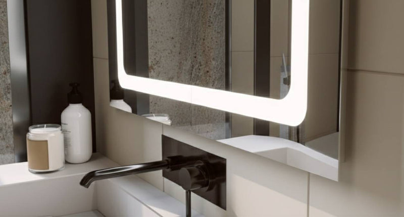 Espejo de baño con luz LED frontal rectangular a medida · Modelo INNES