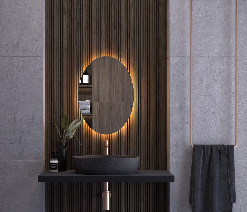 Espejo de baño con luz LED ovalado retroiluminado · Modelo IRLANDA