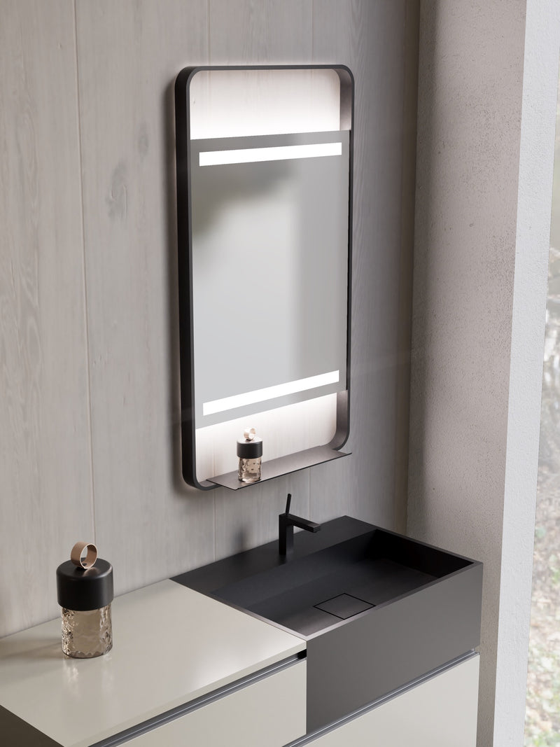 Espejo de baño con luz LED rectangular, con luz frontal y ambiental · Modelo JOVIN