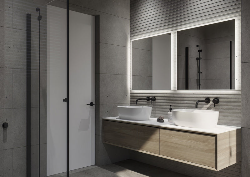 Espejo de baño y vestidor con luz LED retroiluminada y frontal ligera rectangular · Modelo Kale EXPRESS