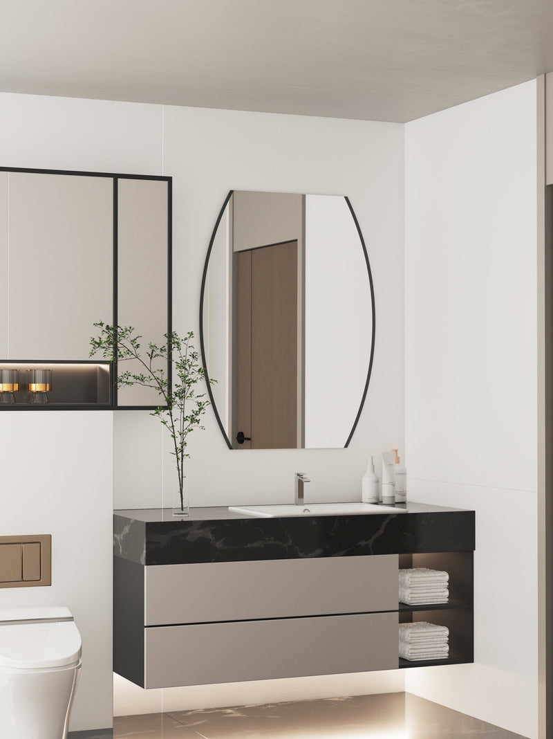 Espejo de baño con luz LED de forma orgánica a medida, retroiluminado · Modelo LENIX