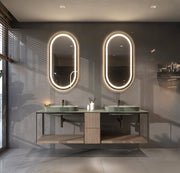 Espejo de baño con luz LED ovalado, con luz frontal y ambiental · Modelo LUVAR [config]