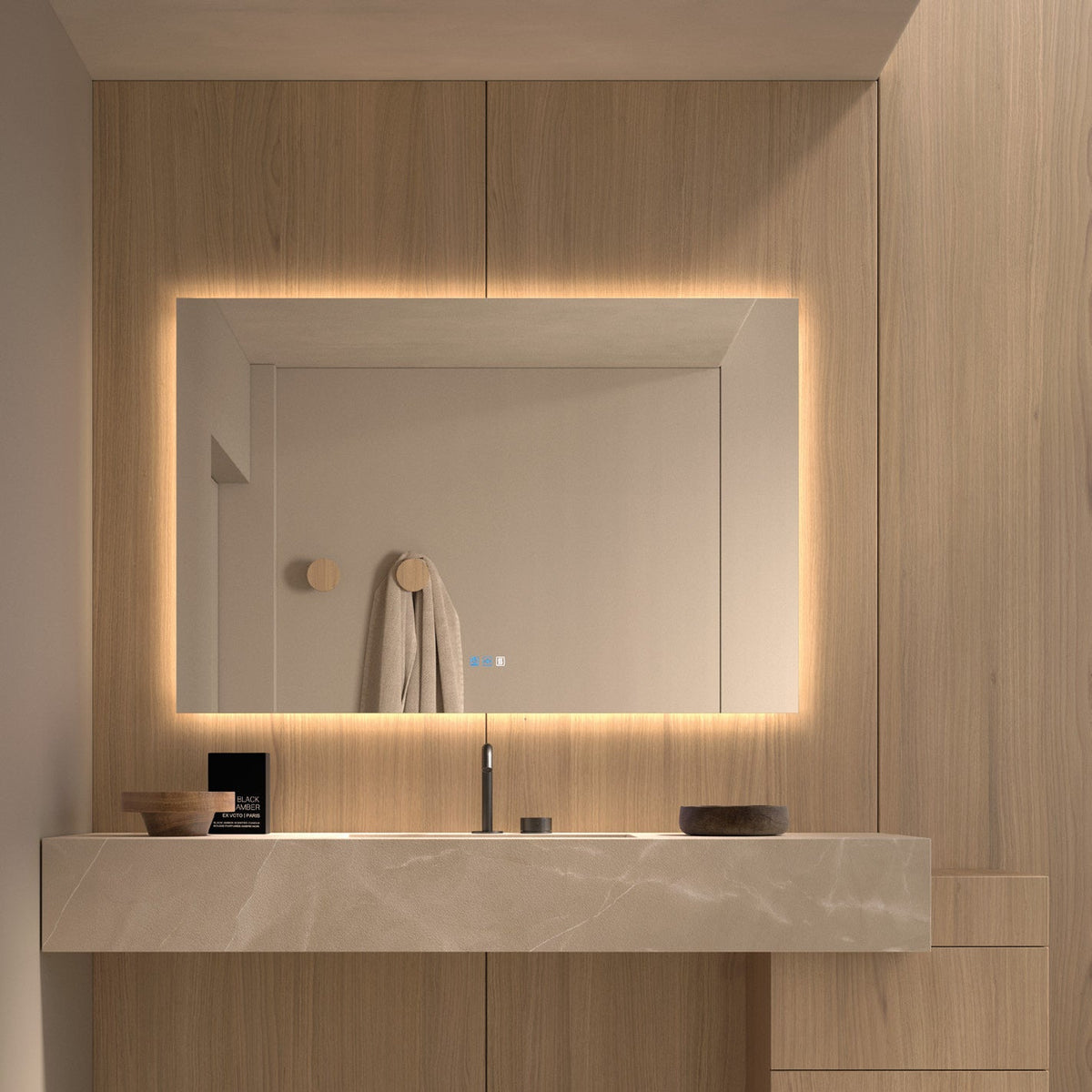 Espejo de baño con luz LED rectangular retroiluminado · Modelo MÉRIDA [config]
